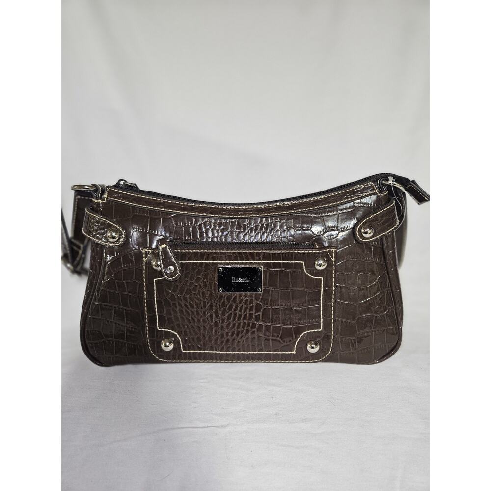 Vtg Liz & Co Shoulder Handbag Brown Alligator Pattern Medium